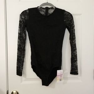 Baltogs black leotard XS elegant lace long sleeved